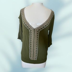 Bebe Green Embroidered Top Size Small